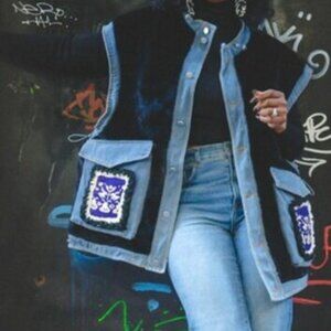 (NWOT) Denim & Faux Fur Vest (Size: One Size)